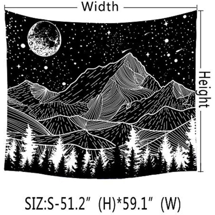 Mountain Tapestry Moon Tapestry Wall Hanging Black and White Forest Tree Wall Tapestry for Bedroom Aesthetic Home Room Decor