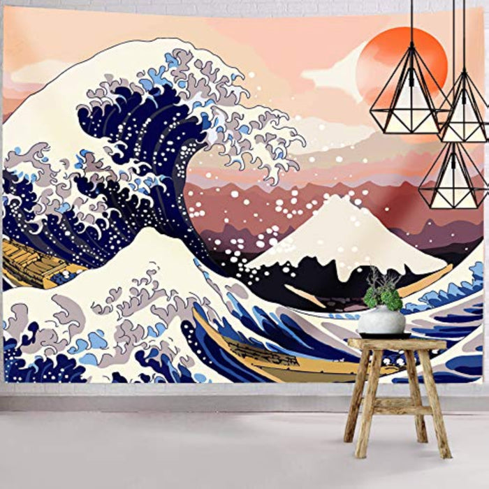 The Great Wave Tapestry, Mount Fuji Wall Tapestry, Japanese Ocean Wave Tapestry Hanging for Living Room Bedroom Dorm Decor