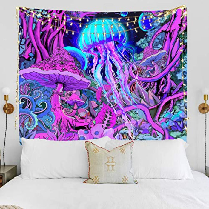 Trippy Tapestry Mushroom Art Tapestry Wall Hanging Magical Forest Fantasy Space Planet Tapestry Jellyfish Wall Tapestry for Bedroom Living Room Dorm Home Decor