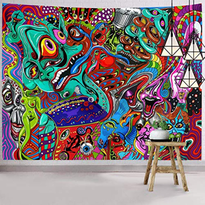 Trippy Tapestry Psychedelic Abstract Monster Tapestry Wall Hanging Bohemian Arabesque Wall Art Fantasy Magical Fractal Wall Tapestry Home Decor