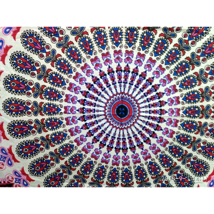 Indian Hippie Bohemian Psychedelic Golden Blue Peacock Mandala Wall hanging Bedding Tapestry - Pink Blue