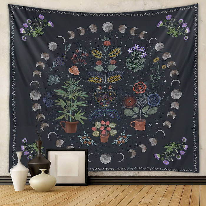 Plant Tapestry, Nature Moon Phase Tapestry Wall Hanging, Bohemian Mandala Tapestry Aesthetic Bedroom Decor, Botanical Tapestries Suitable For Bedroom Home Dorm