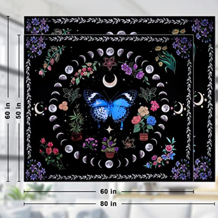 Nature Plant Tapestry, Boho Butterfly Funny Tapestry Moon Phase Wall Hanging tapestries, Mandala Flower Tapestry For Bedroom Aesthetic Home Dorm Decor