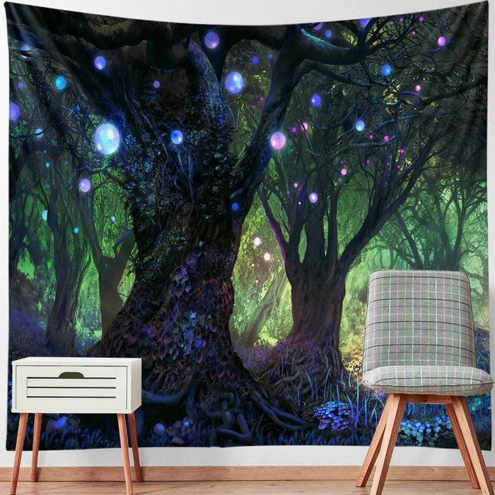 Forest Tapestry Home Decor Landscape Tapestry Living Room Bedroom Decoration Tapestry Magic Tapestry Curtain - Lanterns Blue Tree