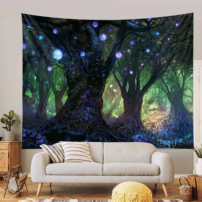 Forest Tapestry Home Decor Landscape Tapestry Living Room Bedroom Decoration Tapestry Magic Tapestry Curtain - Lanterns Blue Tree