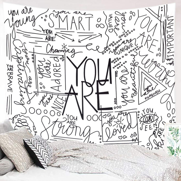 Quote You are Wall Tapestry, Inspirational Wall Art Positive Saying Wall Hanging White Tapestry for Teen Girl Bedroom Dorm