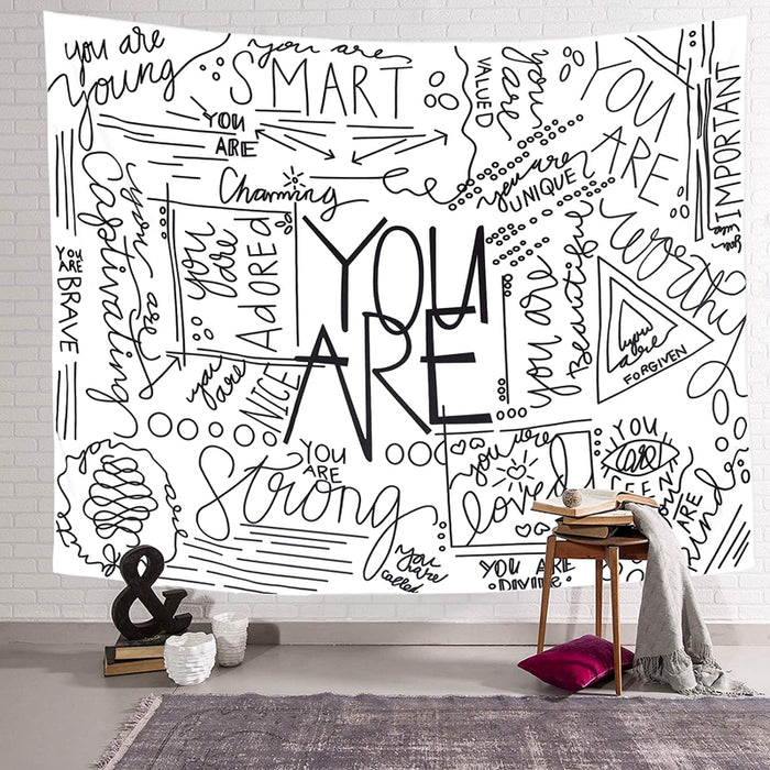 Quote You are Wall Tapestry, Inspirational Wall Art Positive Saying Wall Hanging White Tapestry for Teen Girl Bedroom Dorm