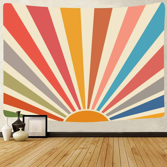 Vintage Sun Tapestry Bohemia Wall Hanging Retro 70s Rainbow Sunrise Sunset Minimal Geometric Grunge Abstract Art Print Hippie Bohemian Decor for Dorm Living Room Nursery Bedroom