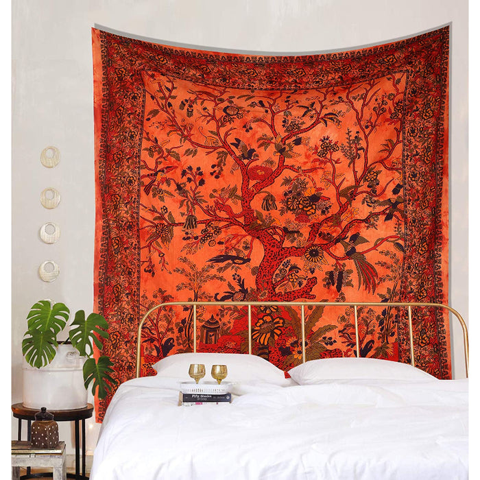 Tapestry Orange Tree of Life Wall Hanging Psychedelic Tapestries Indian Cotton Twin Bedspread Picnic Sheet Wall Decor Blanket Wall Art Hippie Bedroom Decor