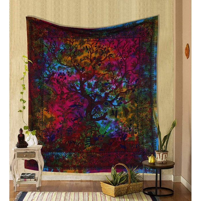 Tapestry Rainbow Tree of Life Wall Hanging Psychedelic Tapestries Indian Cotton Twin Bedspread Picnic Sheet Wall Decor Blanket Wall Art Hippie Bedroom Decor