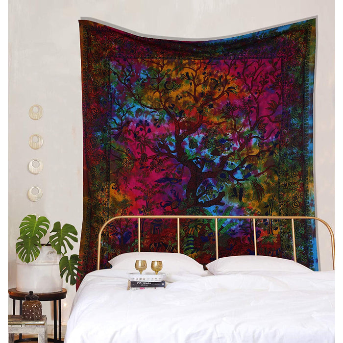 Tapestry Rainbow Tree of Life Wall Hanging Psychedelic Tapestries Indian Cotton Twin Bedspread Picnic Sheet Wall Decor Blanket Wall Art Hippie Bedroom Decor