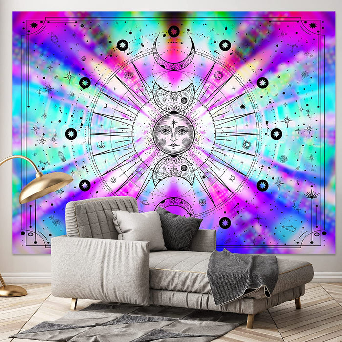 Trippy Tapestry Wall Hanging Sun Moon Stars Space Psychedelic Tapestries Wall Tapestry for Bedroom Aesthetic Home Wall Dorm Decor
