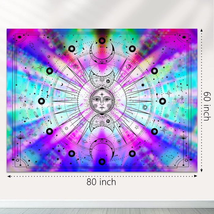 Trippy Tapestry Wall Hanging Sun Moon Stars Space Psychedelic Tapestries Wall Tapestry for Bedroom Aesthetic Home Wall Dorm Decor
