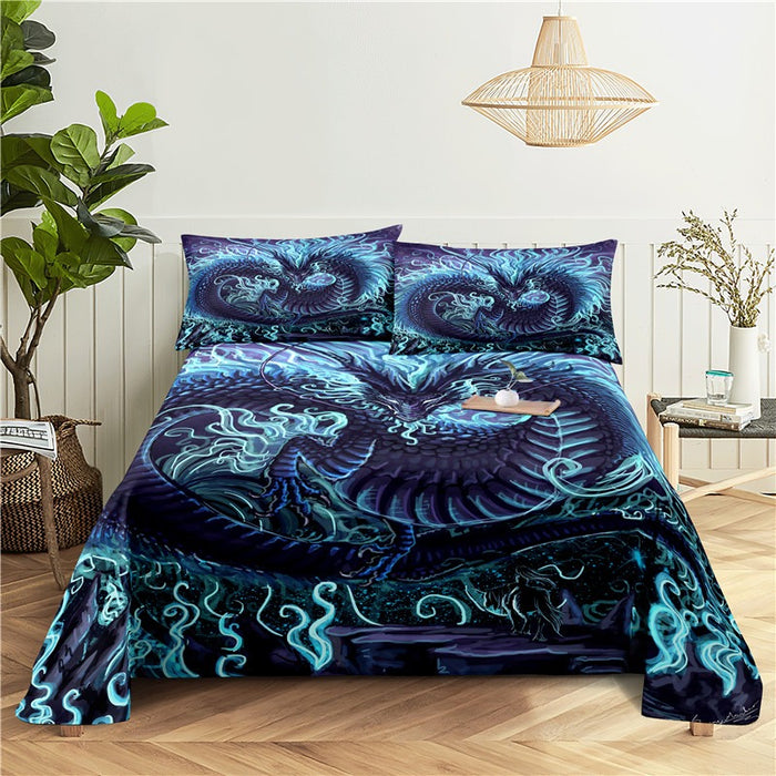 Dragon Print Bed Flat Bedding Set