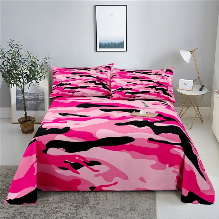 Camouflage And Pattern Color Printed Bed Flat Bedding Set