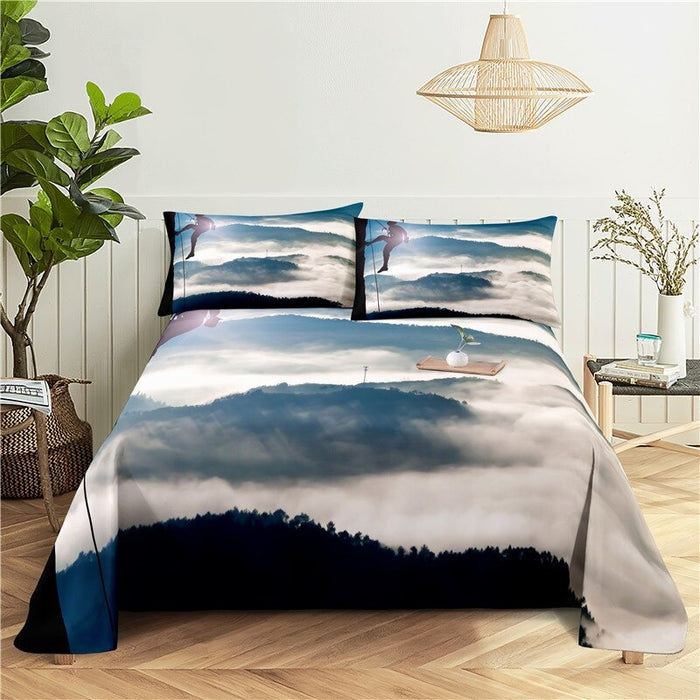 Printed Flowery Scenery View Bedding Set