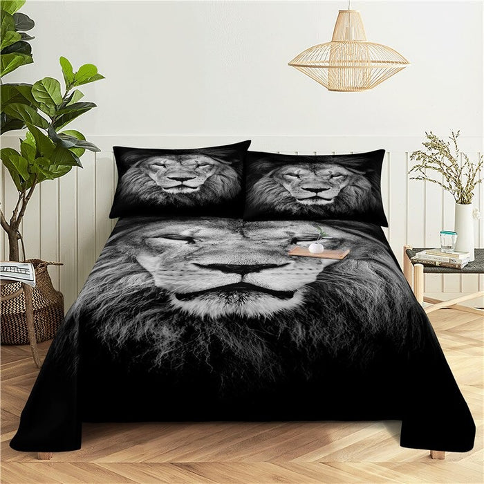 Warm Lion Print Bed Flat Bedding Set