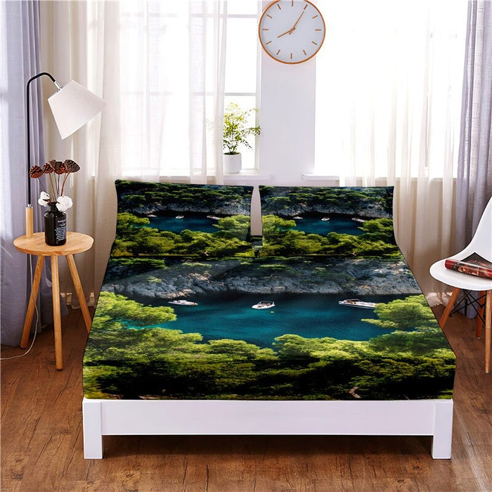 3 Pcs Natural Scenery Digital Printed Polyester Bed Sheet Set