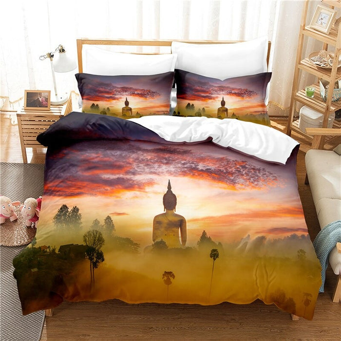 Printed Buddha Statue Bedding Set