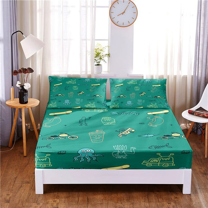 3 Pcs Cartoon Animal Digital Printed Polyester Fitted Bed Sheet Set