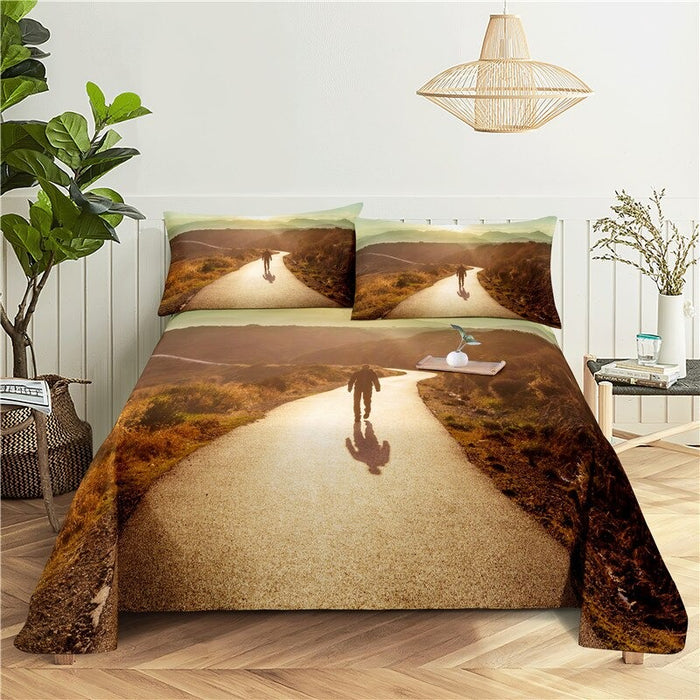 Printed Flowery Scenery View Bedding Set