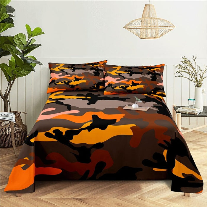 Camouflage And Pattern Color Printed Bed Flat Bedding Set