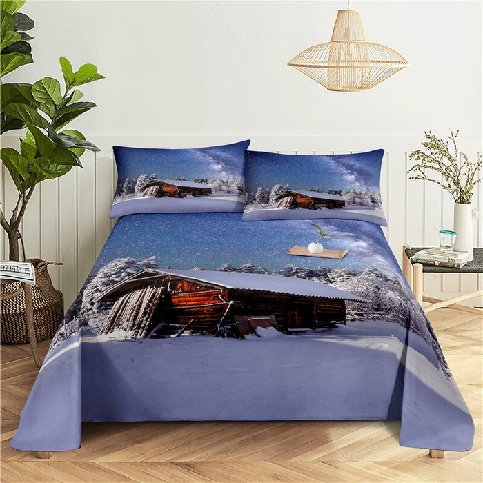 Snow Scene Printed Polyester bedding Set