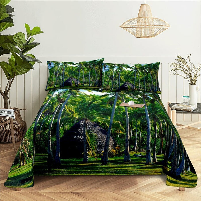 Coconut Tree Bed Flat Bedding Set