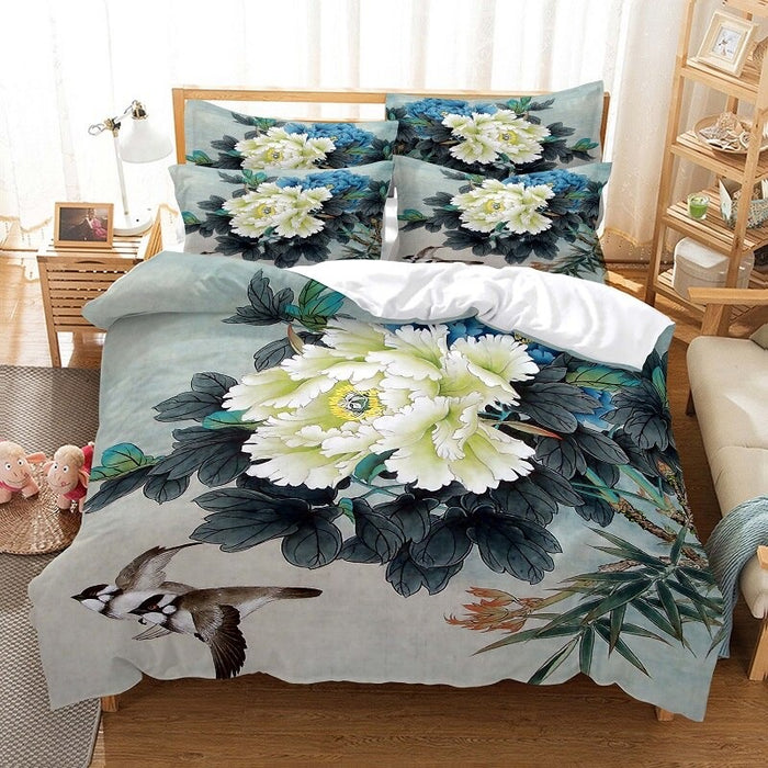 White Orchids Print Bed Sheet Cover Set