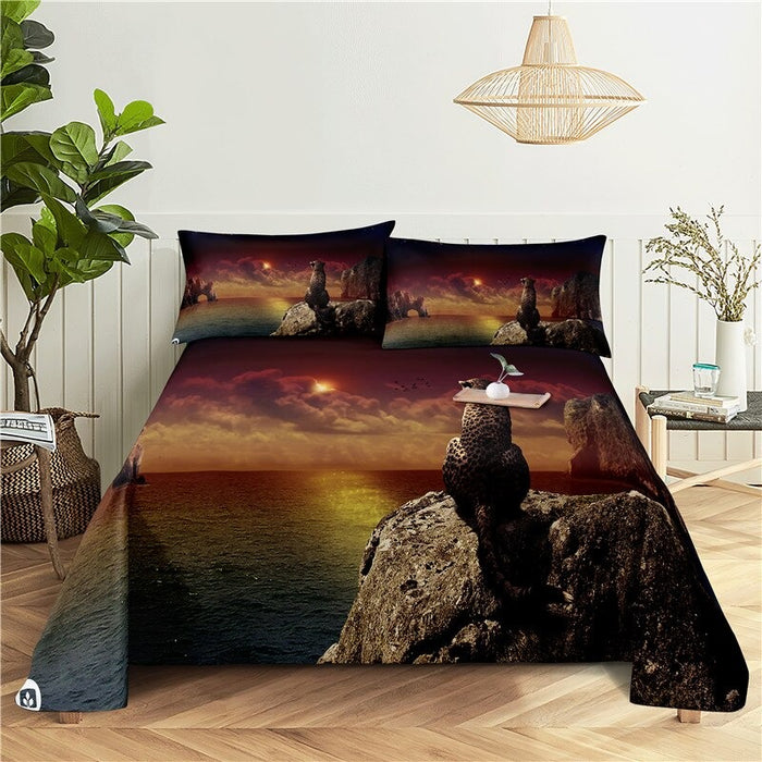 Snow Dog Printing Polyester Flat Bed Bedding Set