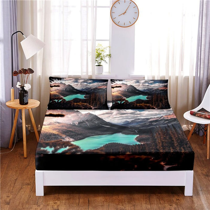 3 Pcs Natural Scenery Digital Printed Polyester Bed Sheet Set