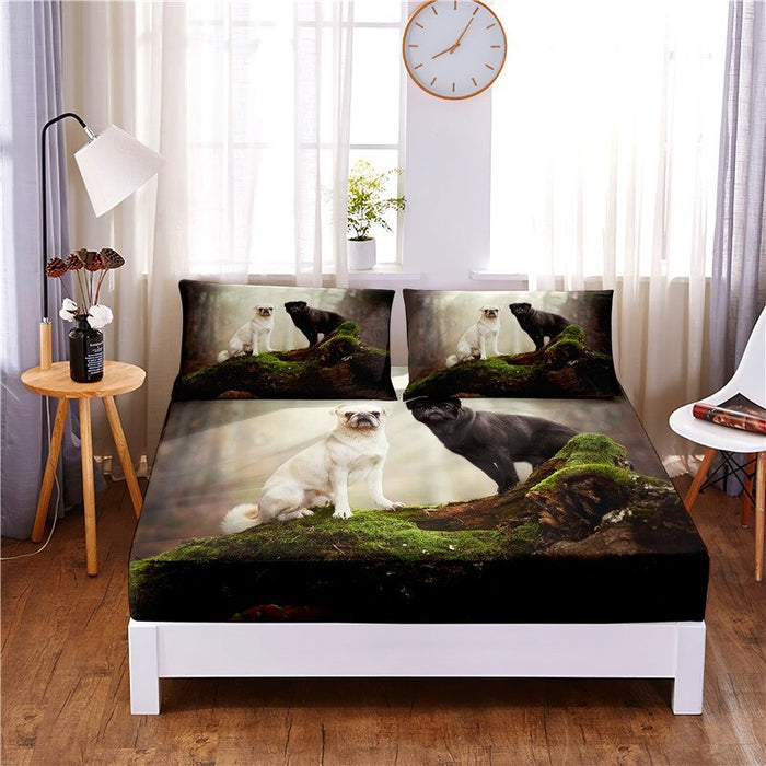 3 Pcs Beautiful Dog Digital Printed Polyester Fitted Sheet