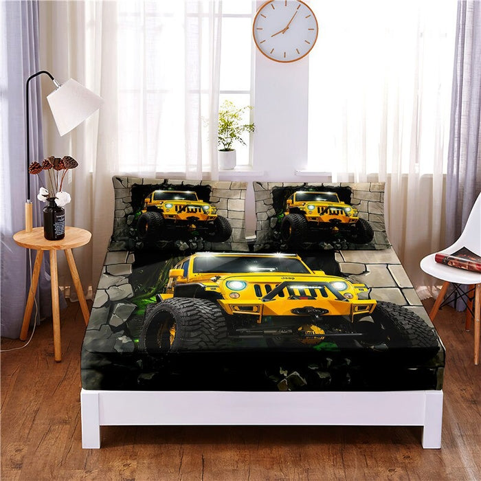 3 Pcs Tractor Digital Printed Polyester Fitted Sheet Set