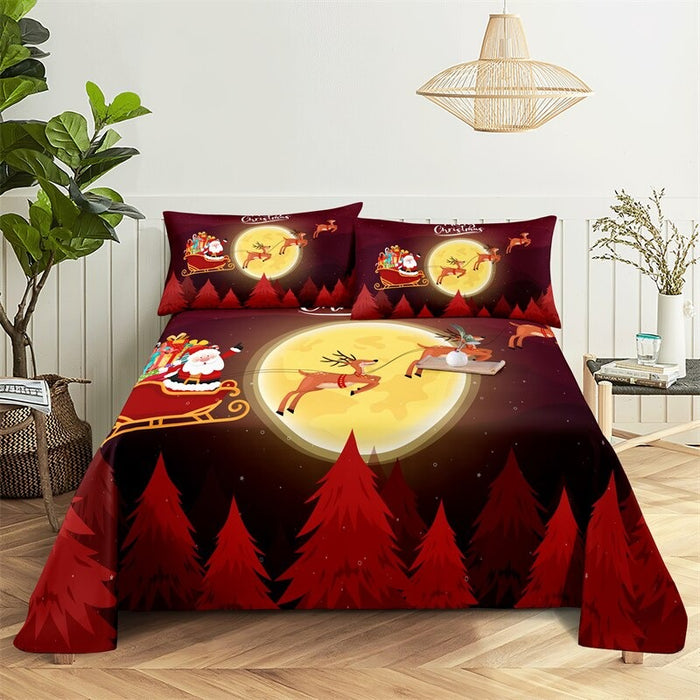 Christmas Reindeer Digital Printed Polyester Bed Sheet Set