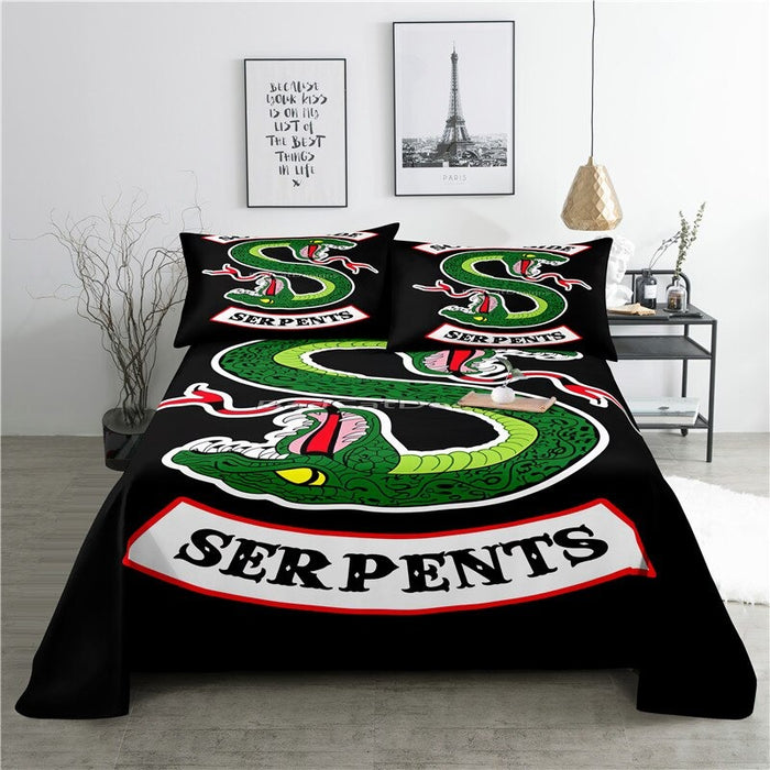 Cartoon Serpents Print Bed Flat Bedding Set