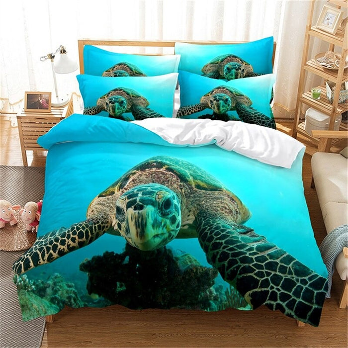 Ocean Animals, Blue Bedding Duvet Cover Set