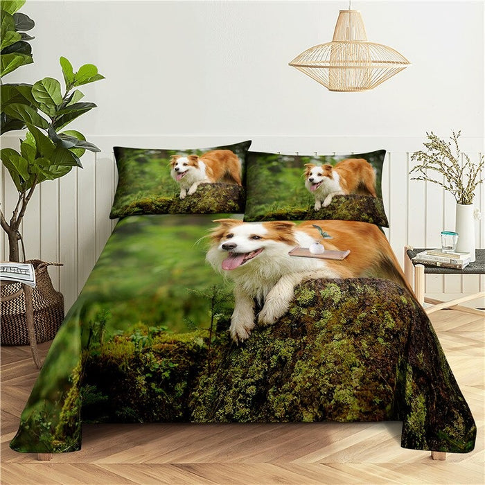 Dogs Digital Printed Polyester Bed Sheet Set
