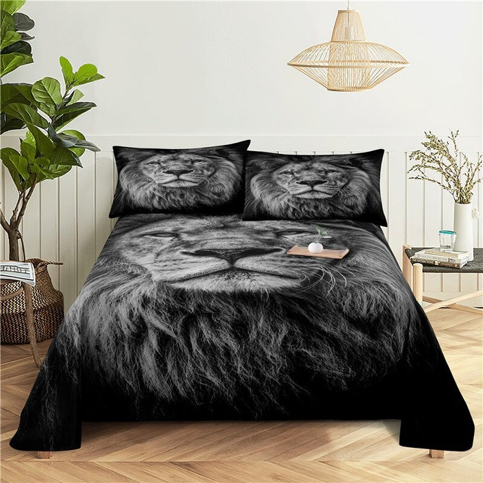 Warm Lion Print Bed Flat Bedding Set