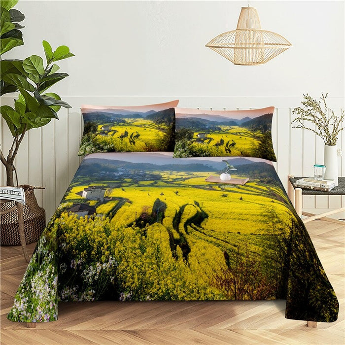 Open Farm Scenery Print Bedding Sheet Set