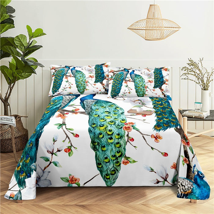 Peacock Print Bed Flat Bedding Set