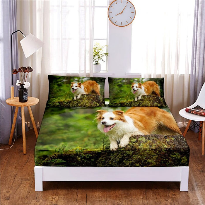 3 Pcs Beautiful Dog Digital Printed Polyester Fitted Sheet