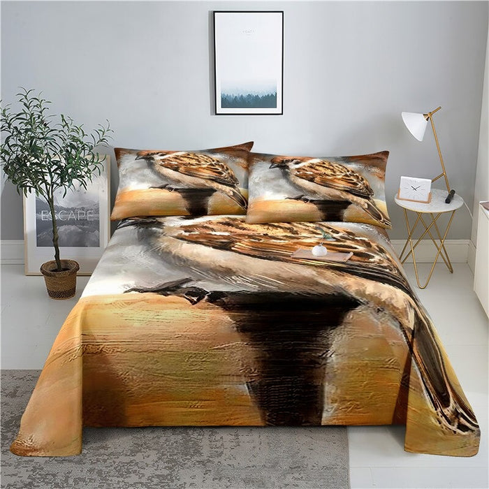 Bird Print Bed Flat Bedding Set