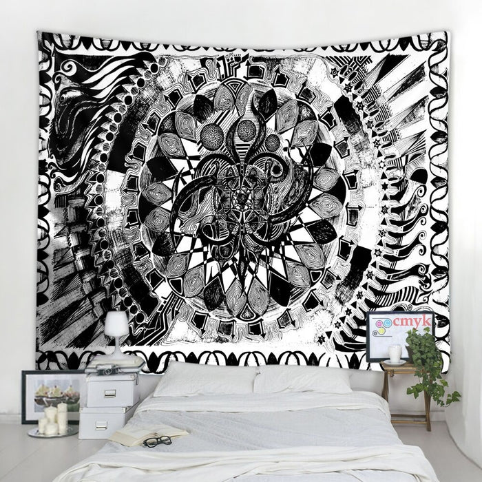 Black And White Mandala Tapestry Wall Hanging Tapis Cloth