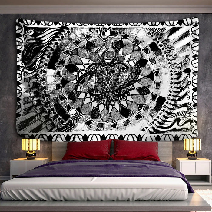 Black And White Mandala Tapestry Wall Hanging Tapis Cloth
