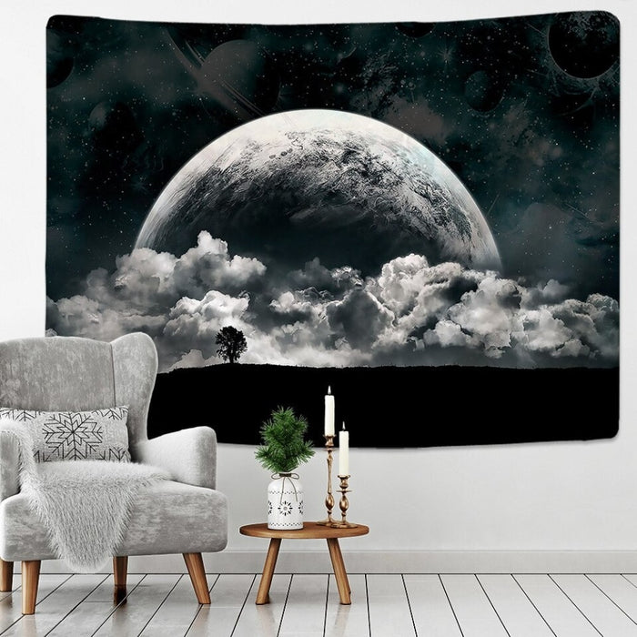 Black and White Moon Tapestry Wall Hanging Tapis Cloth