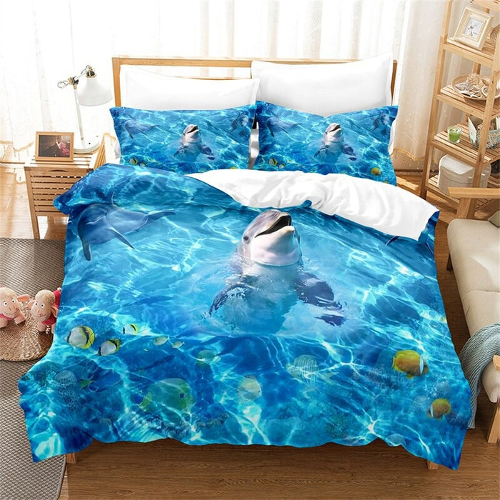 Ocean Animals, Blue Bedding Duvet Cover Set