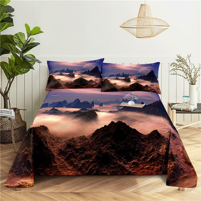 Printed Flowery Scenery View Bedding Set