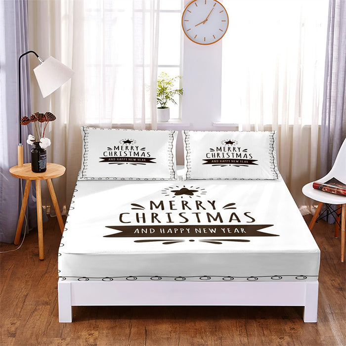 White Christmas Print Fitted Sheet Bedding Set