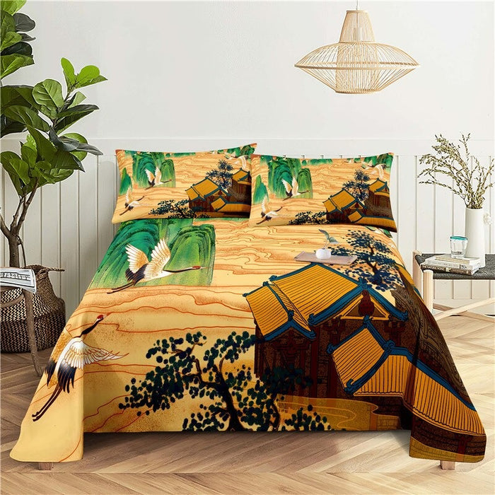 Printed Landscape Painting Bedding Set