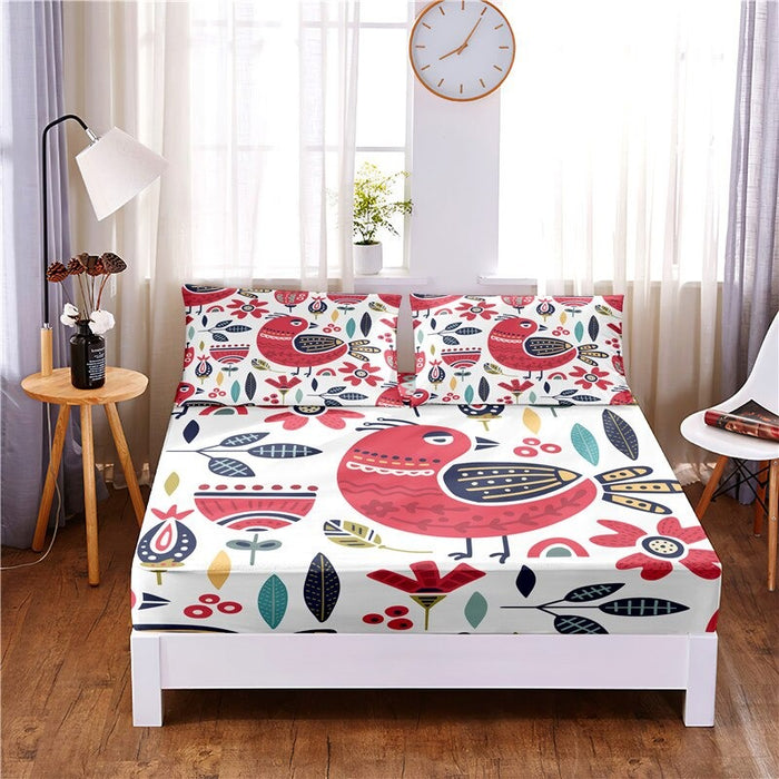 3 Pcs Animated Animal Digital Printed Polyester Fitted Bed Sheet Set